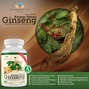 Teraputics Authentic Korean Panax Ginseng Dietary Supplement 500Mg. 60 Capsulas