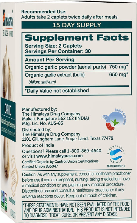Himalaya Organic Garlic 1400Mg. 60 Tabletas
