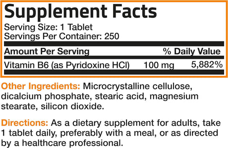 Bronson Vitamin B6 100Mg. 250 Tabletas