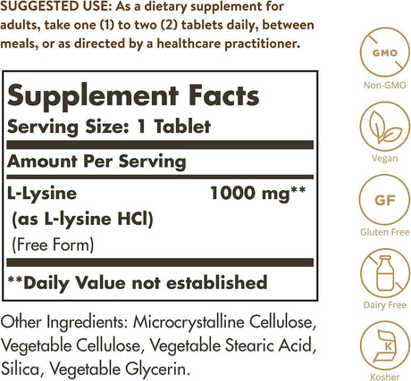 Solgar L-Lysine 1000Mg. 100 Tabletas
