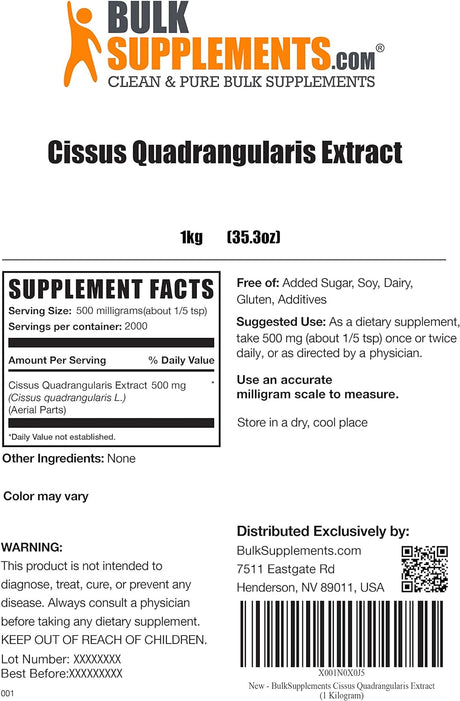 Bulk Supplements Cissus Quadrangularis Extract Powder 1 Kg.