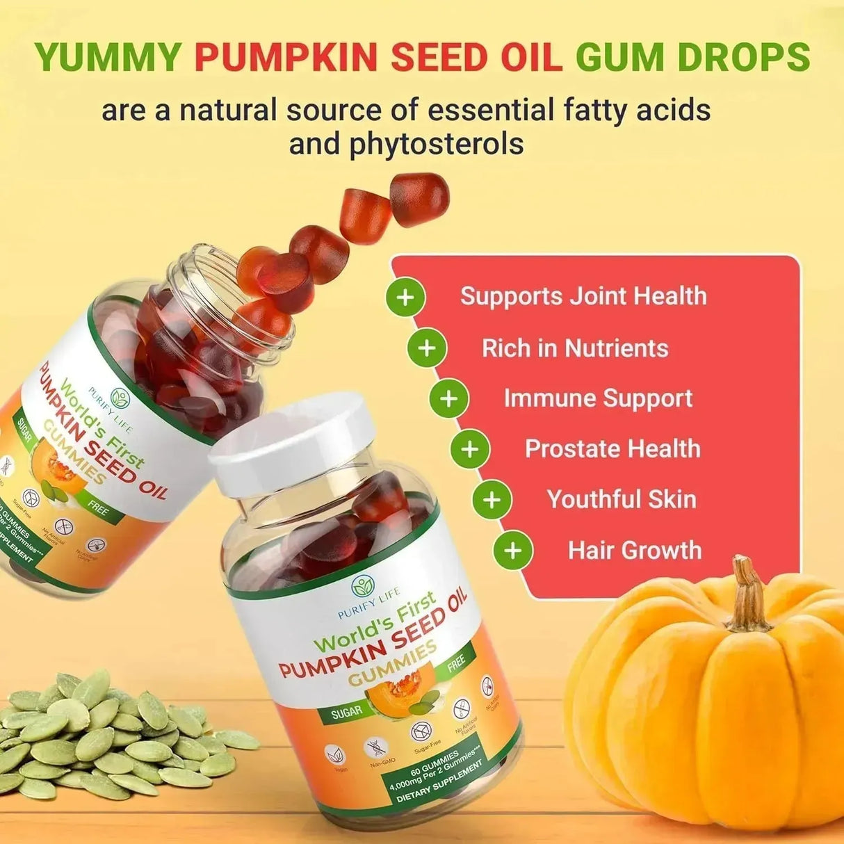 PURIFY LIFE - Purify Life Sugar-Free Pumpkin Seed Oil Gummies 4000Mg. 60 Gomitas - The Red Vitamin MX - Suplementos Alimenticios - {{ shop.shopifyCountryName }}