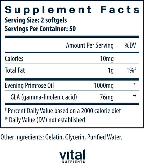 Vital Nutrients Evening Primrose Oil 1000Mg. 100 Capsulas Blandas