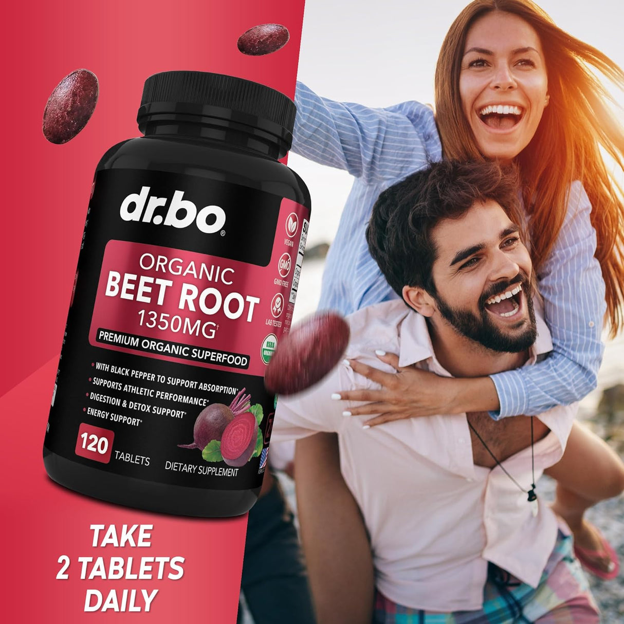 DR. BO Organic Beet Root Capsules 1350Mg. 120 Tabletas