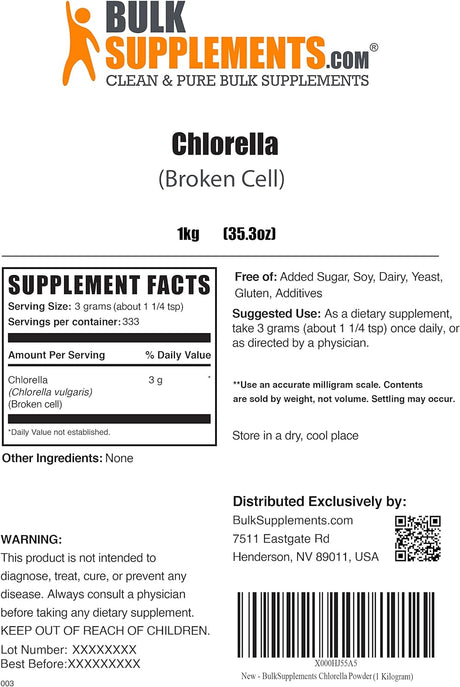 Bulk Supplements Chlorella Powder 1Kg.