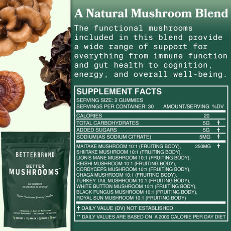 Betterbrand BetterMushrooms Mushroom Gummies 60 Gomitas