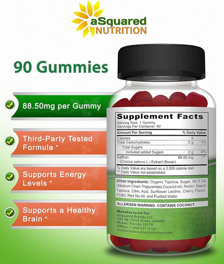 aSquared Nutrition Saffron Gummies 90 Gomitas