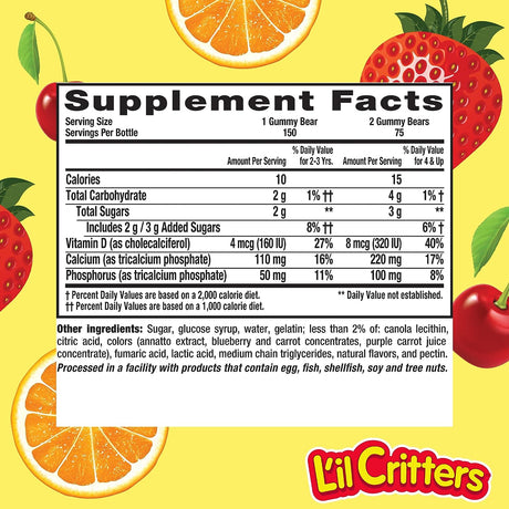 L’il Critters Calcium + D3 Daily Gummy Supplement for Kids 150 Gomitas