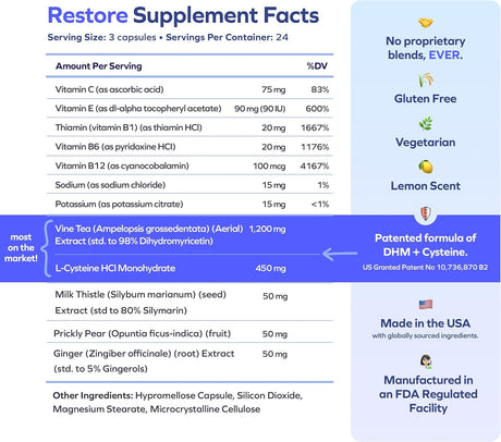 Cheers Restore Supplement with DHM + L-Cysteine 36 Capsulas 2 Pack