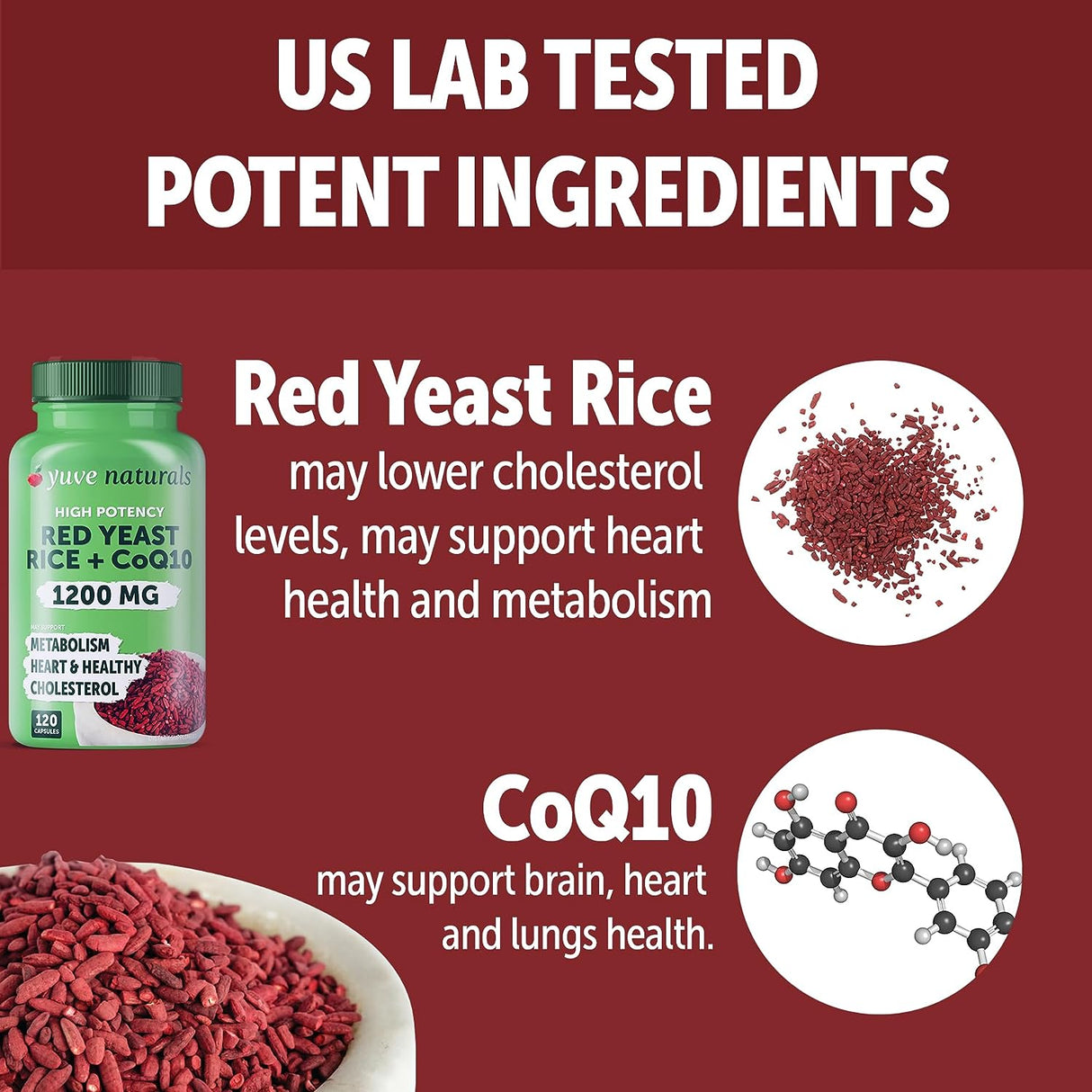 Yuve Naturals Red Yeast Rice 1200Mg. 120 Capsulas