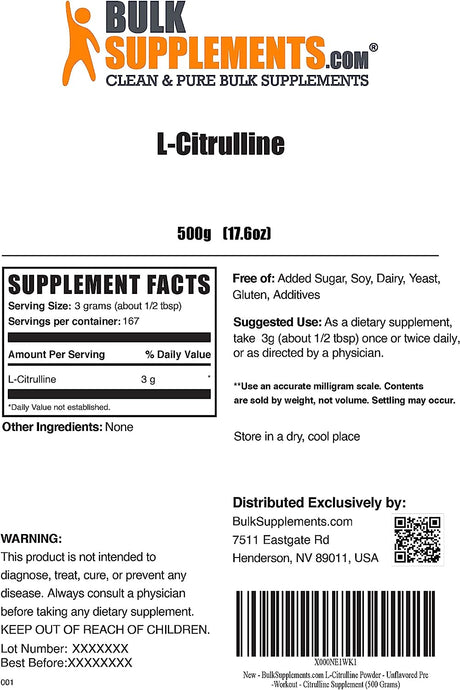 Bulk Supplements L-Citrulline Powder 500Gr.