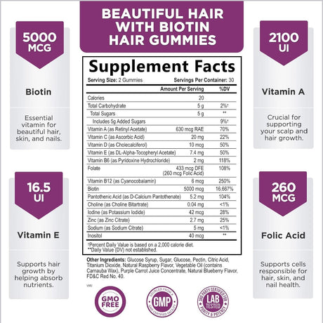 Nature's Choice Hair Vitamins Gummies with Biotin 60 Gomitas