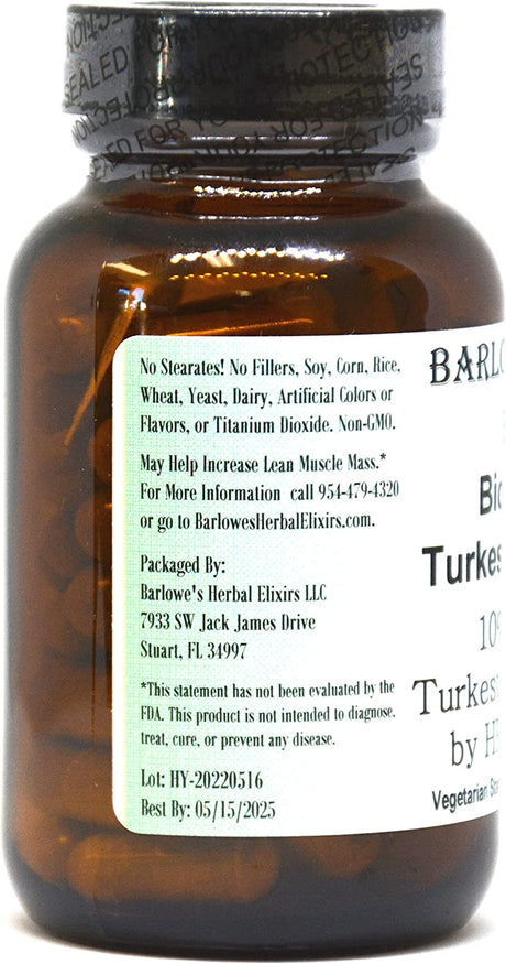Barlowe's Herbal Elixirs Bio-Available Turkesterone 10% Extract 600Mg. 60 Capsulas