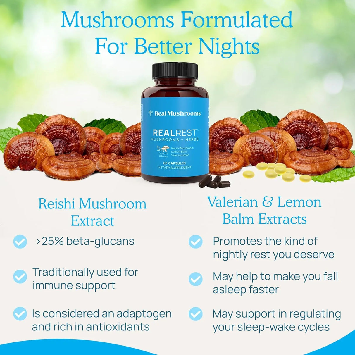 REAL MUSHROOMS - Real Mushrooms RealRest 60 Capsulas - The Red Vitamin MX - Suplementos Alimenticios - {{ shop.shopifyCountryName }}