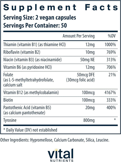 Vital Nutrients Tyrosine and B-Vitamins 100 Capsulas