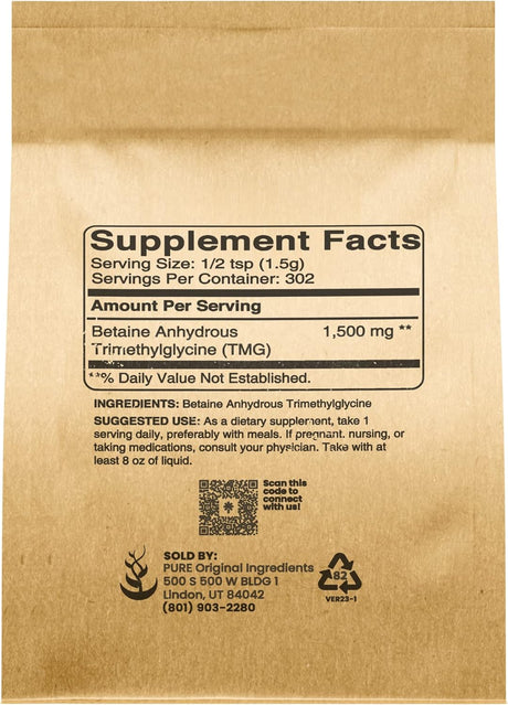 Pure Original Ingredients Trimethylglycine TMG 453Gr.