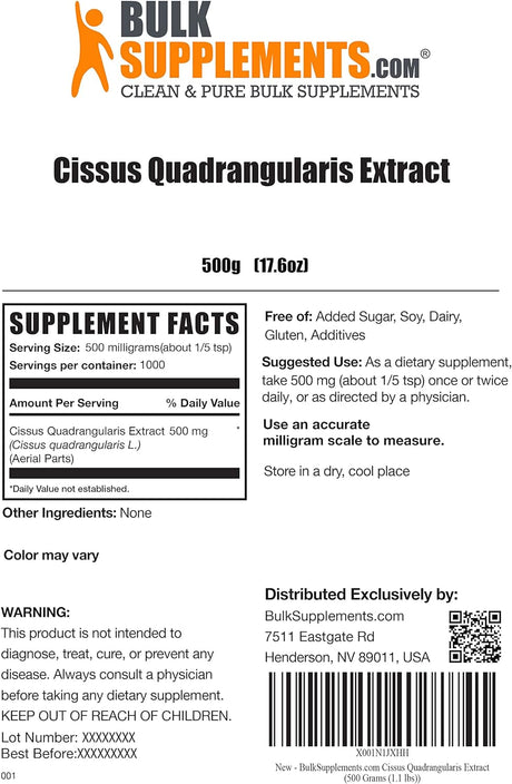 Bulk Supplements Cissus Quadrangularis Extract Powder 500Gr.