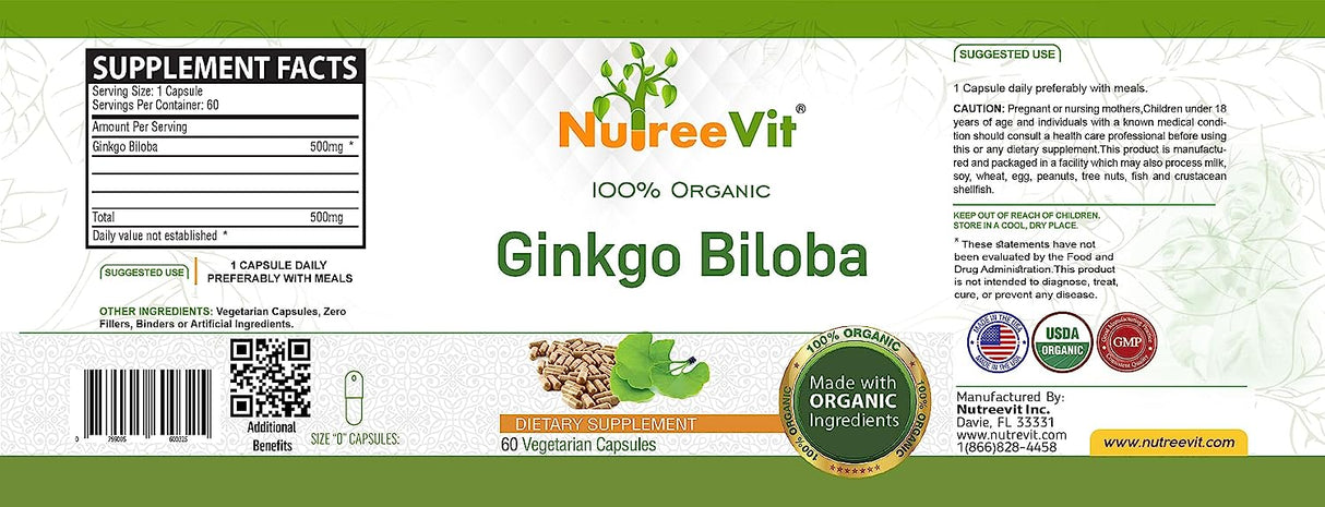 NutreeVit Ginkgo Biloba Herbal Supplement 60 Capsulas