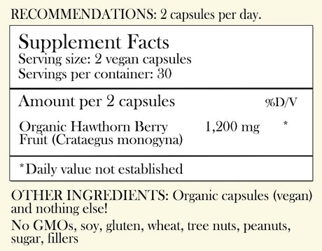 Herbal Roots Organic Hawthorn Berry 1200Mg. 60 Capsulas