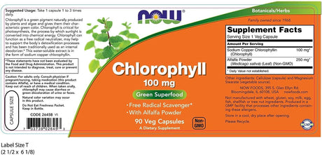 NOW Supplements Chlorophyll 100Mg. 90 Capsulas