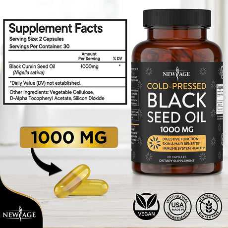 New Age Black Seed Oil 180 Capsulas Blandas