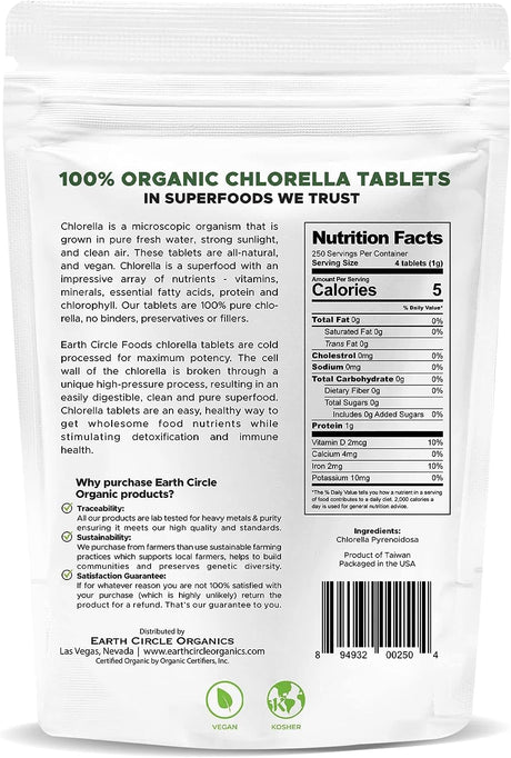 Earth Circle Organics Premium Chlorella 1000 Tabletas