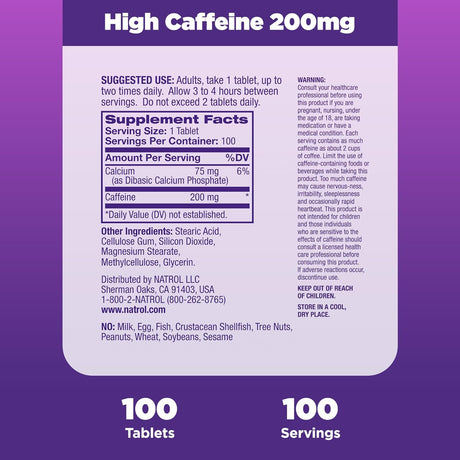 Natrol High Caffeine 200Mg. 100 Tabletas