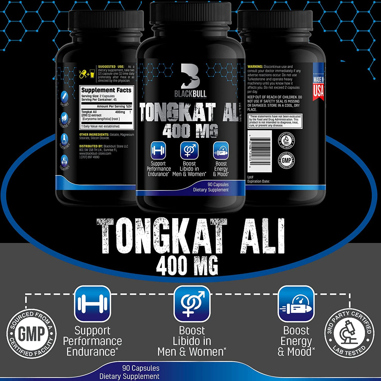 BlackBúll Tongkat Ali Extract 400 Mg. 90 Capsulas