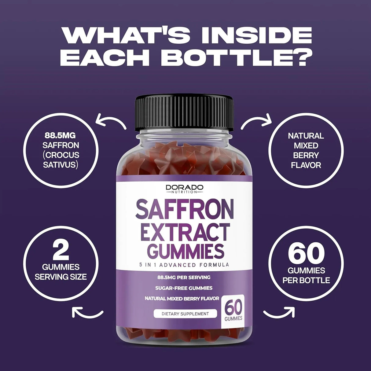 DORADO NUTRITION - DORADO NUTRITION Saffron Gummies 88.5Mg. 60 Gomitas - The Red Vitamin MX - Suplementos Alimenticios - {{ shop.shopifyCountryName }}
