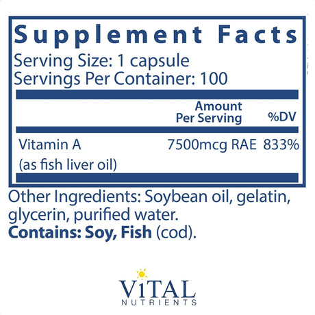 Vital Nutrients Vitamin A 100 Capsulas Blandas