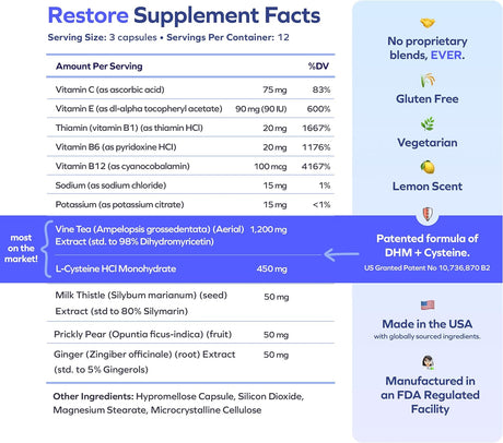 Cheers Restore Supplement with DHM + L-Cysteine 36 Capsulas