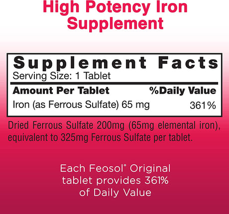Feosol Original Iron Supplement Tablets 325Mg. 120 Tabletas