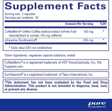 Pure Encapsulations CaffPhenol Whole Fruit Coffeeberry Extract and Theanine 60 Capsulas