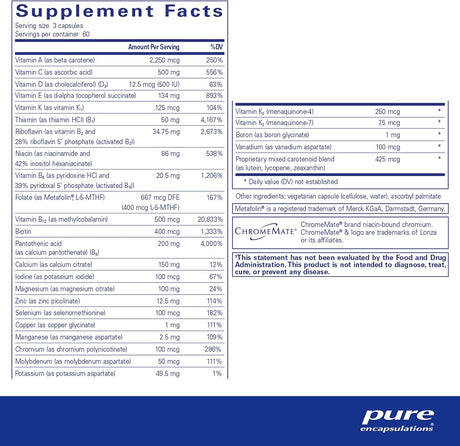 Pure Encapsulations Nutrient 950 Multivitamin Supplement 180 Capsulas