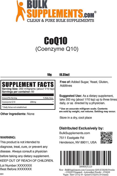 BULKSUPPLEMENTS Coenzyme Q10 Powder CoQ10 200Mg. 10Gr.