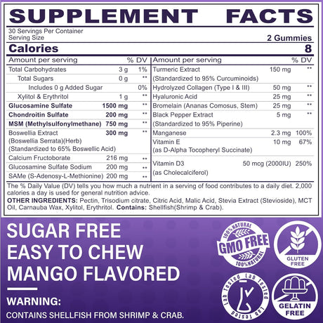 Lilicare Sugar Free Glucosamine Chondroitin MSM Gummies 120 Gomitas