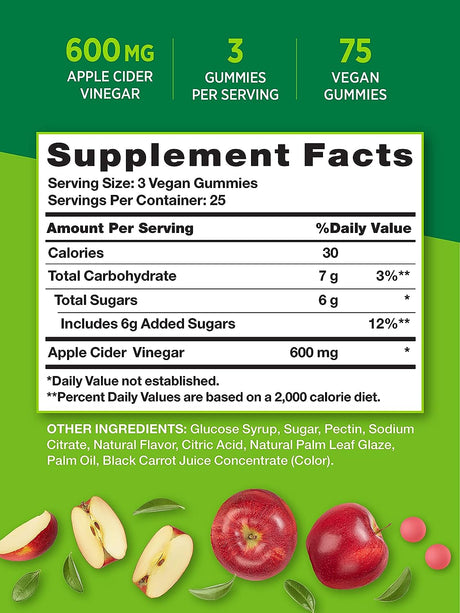 Nature's Truth Apple Cider Vinegar Gummies 600Mg. 75 Gomitas