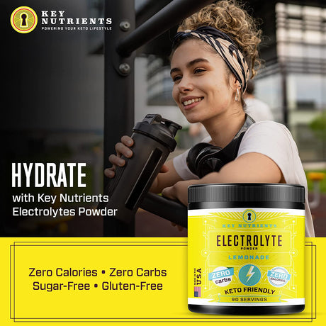 Key Nutrients Electrolytes Powder - Refreshing Lemonade Electrolyte Drink Mix 90 Servicios