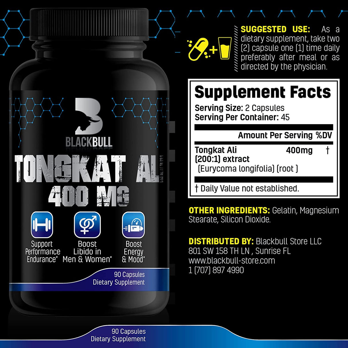 BlackBúll Tongkat Ali Extract 400 Mg. 90 Capsulas