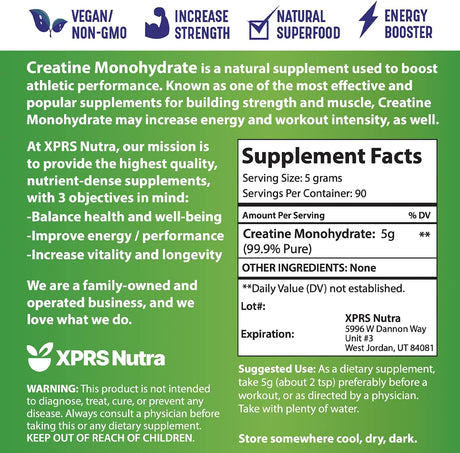 XPRS Nutra Vegan Creatine Monohydrate Powder 453Gr.