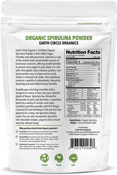 Earth Circle Organics Organic Spirulina Powder 226.7Gr.