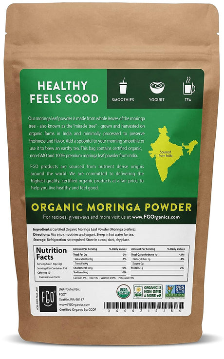 FGO Organic Moringa Oleifera Leaf Powder 453Gr.