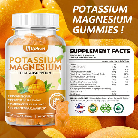 UPNEUTRI Potassium Magnesium Gummies for Adults and Kids 60 Gomitas