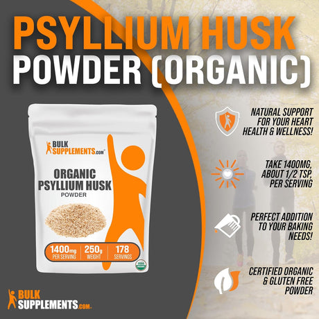 Bulk Supplements Organic Psyllium Husk Powder 250Gr.