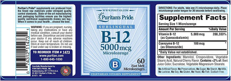Puritan's Pride Vitamin B-12 5000mcg 60 Capsulas
