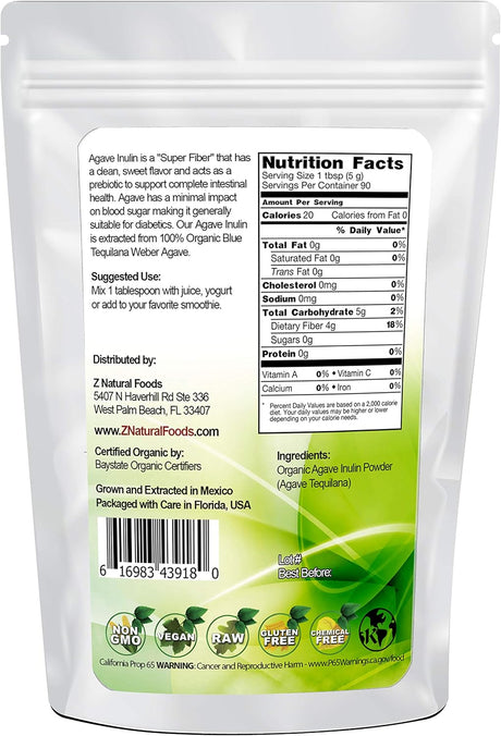Z Natural Foods Organic Agave Inulin Powder 454Gr.