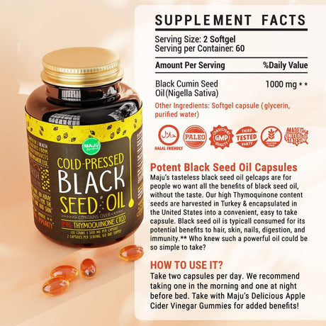 MAJU's Black Seed Oil Capsules 500Mg. 120 Capsulas