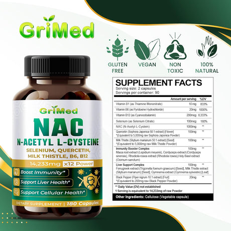 GriMed NAC N-Acetyl Cysteine 180 Capsulas