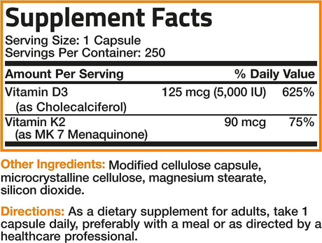 Bronson Vitamin K2 (MK7) with D3 250 Capsulas