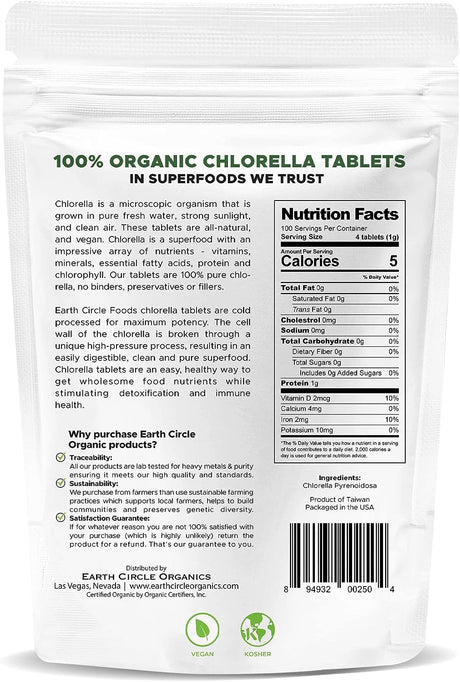 Earth Circle Organics Premium Chlorella 400 Tabletas